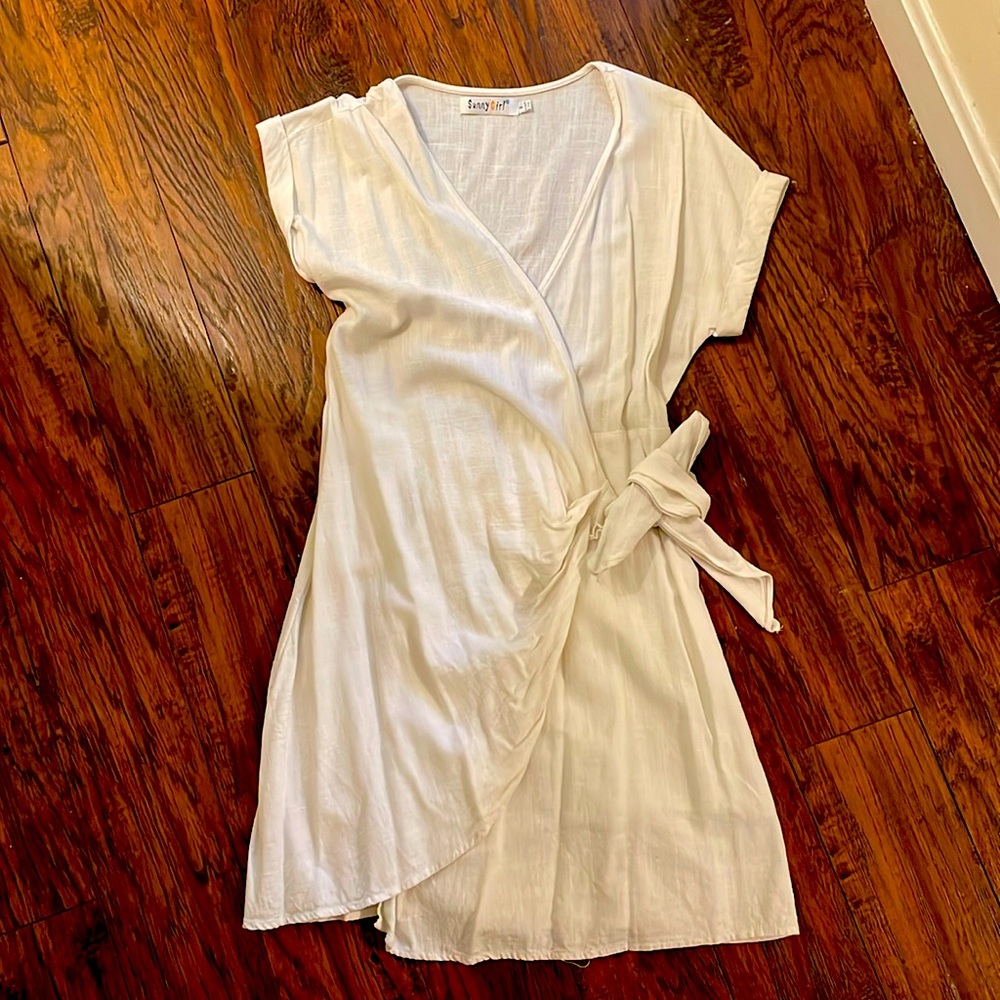 White linen tie dress